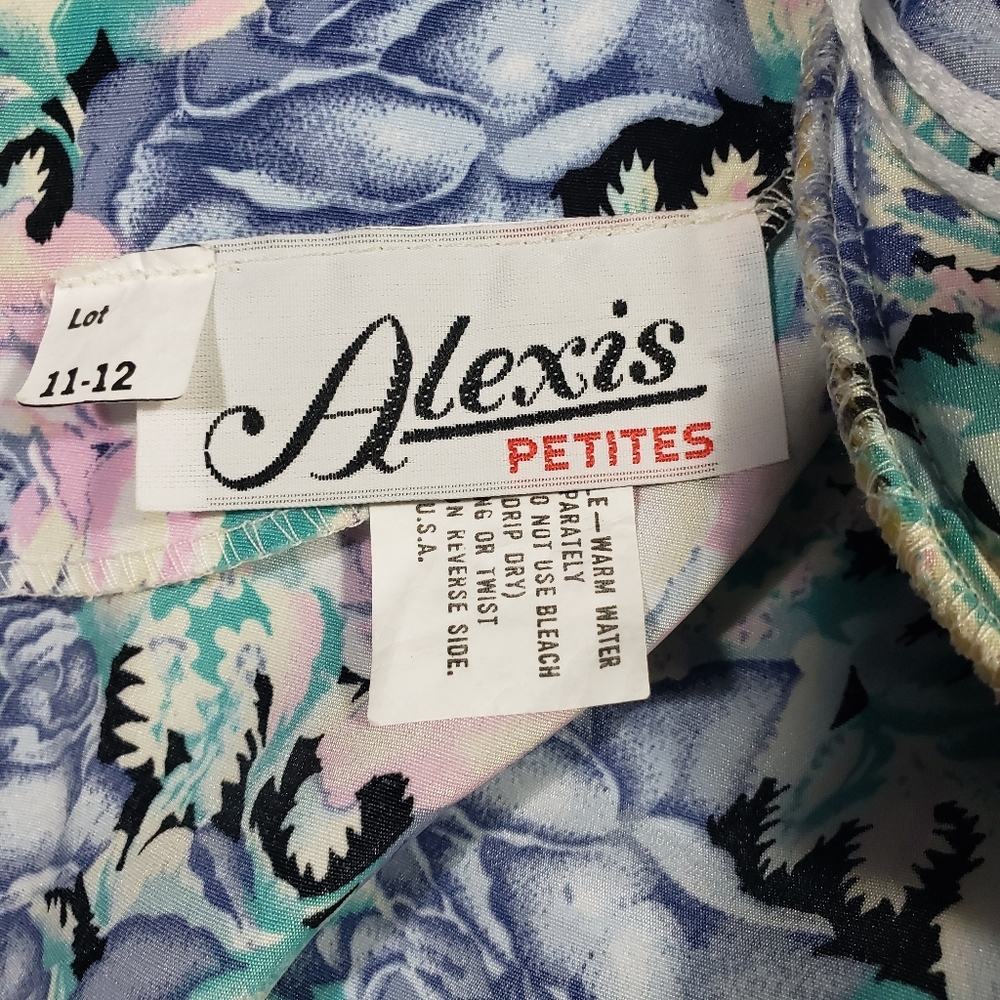 Vintage Alexis Petite Blue Floral Print Midi Dress Womens Size 11-12 Work Church - Picture 12 of 16